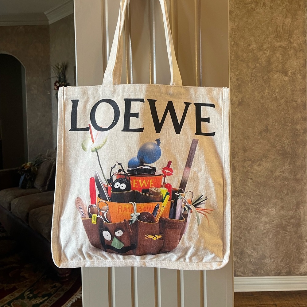 Loewe Artistic Canvas Tote with Multicolor Design